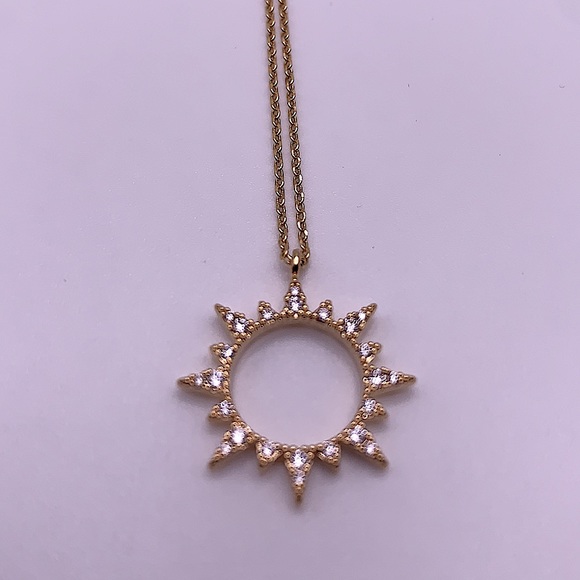 Delicate Gold Plated With Cubic Zirconia Pave Sun Necklace - NEW - Picture 5 of 6